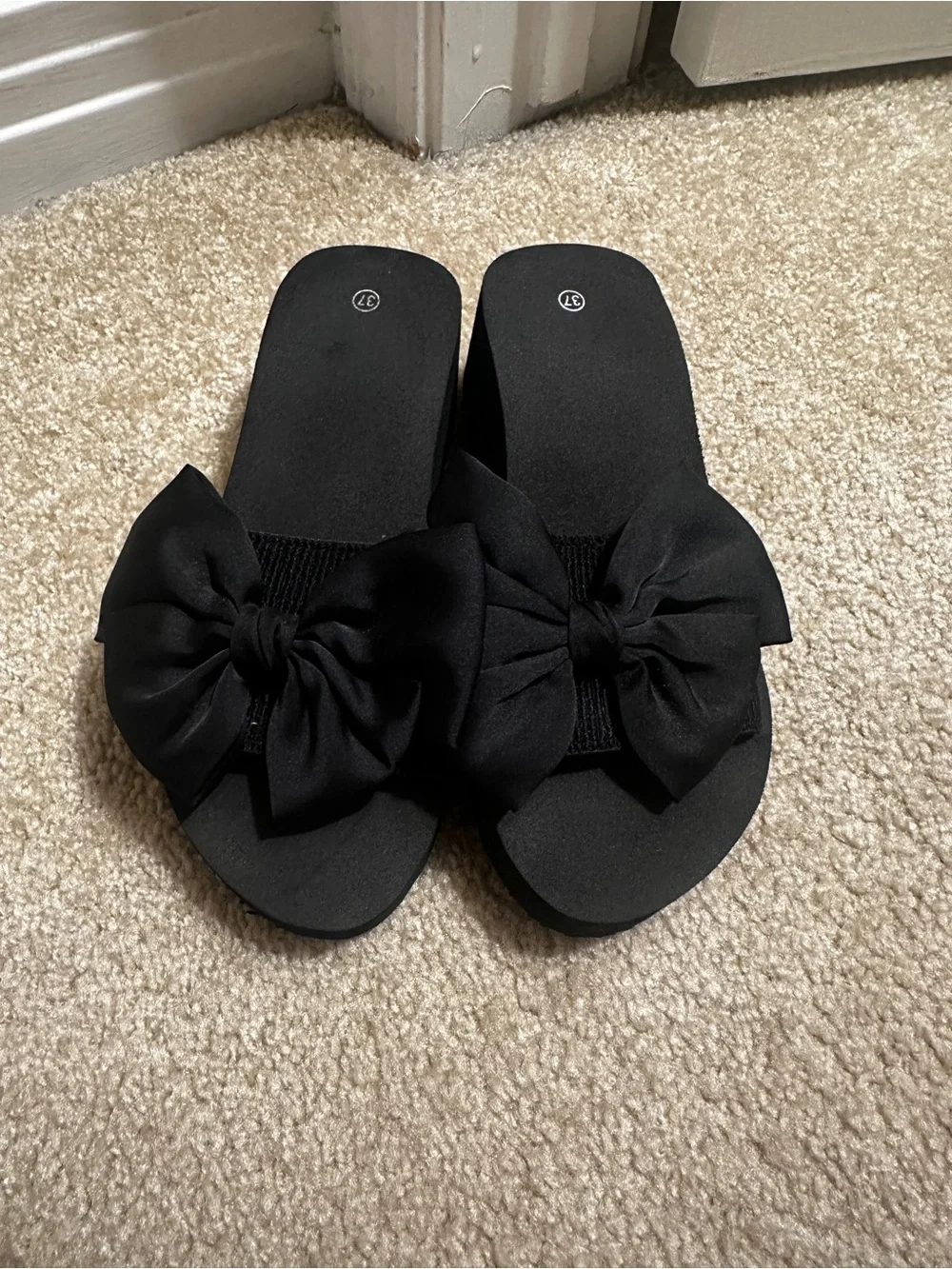 Black Platform Sandals with Bow Detail